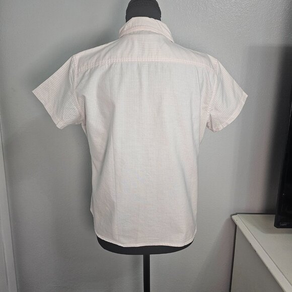 SO Pink and White Seersucker Striped Short Sleeve Button Down Shirt - Size Large - Picture 4 of 9